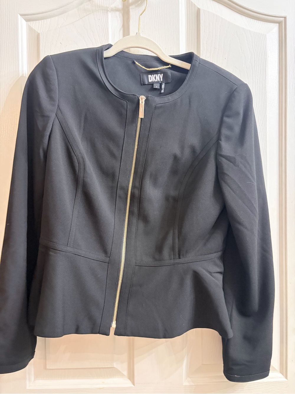 DKNY Black Zip-Front Peplum Blazer